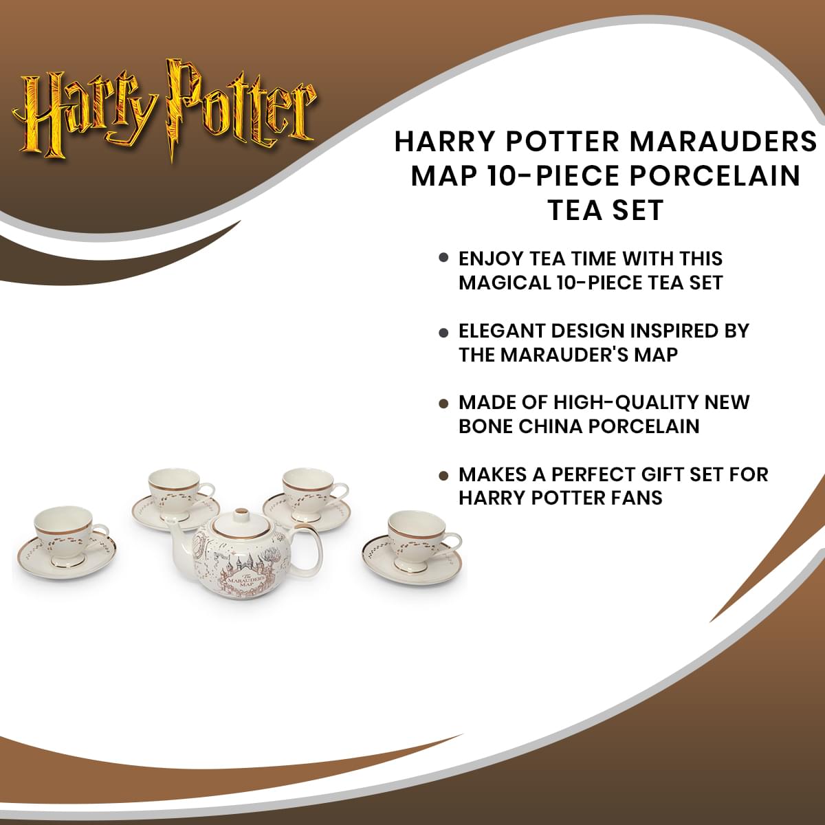 Harry Potter Marauders Map 10-Piece Porcelain Tea Set