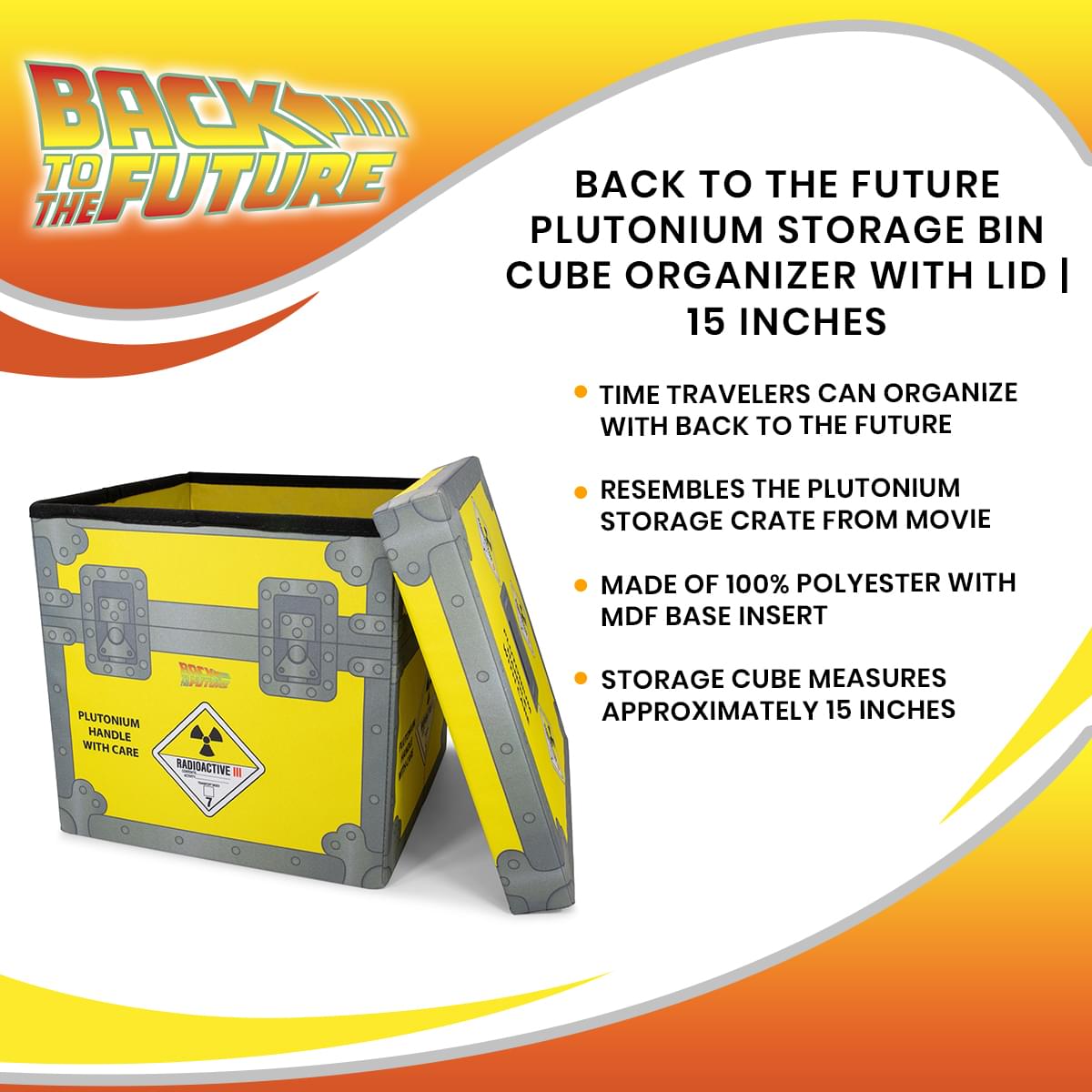 Back to the Future Plutonium Storage Bin Cube Organizer with Lid | 15 Inches