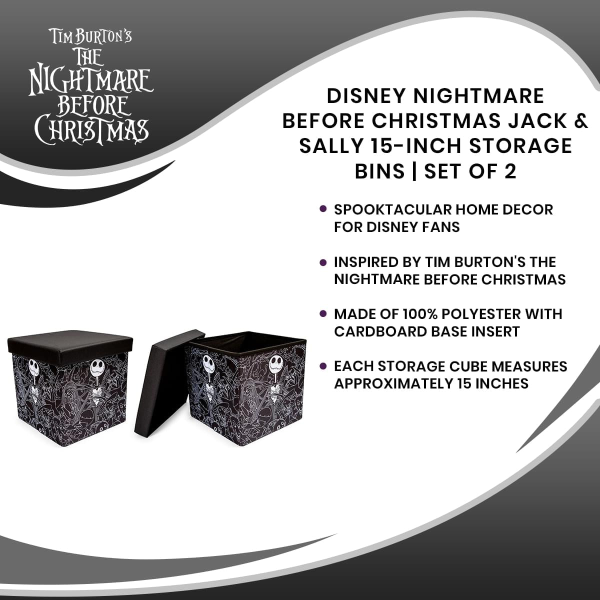 Disney The Nightmare Before Christmas Jack Skellington Storage Bins | Set of 2