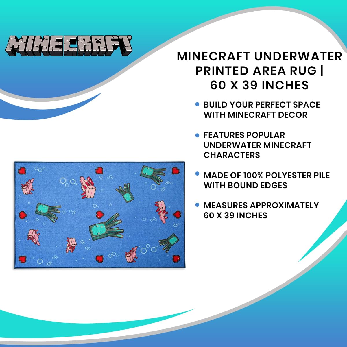 Minecraft Underwater Printed Area Rug | 60 x 39 Inches