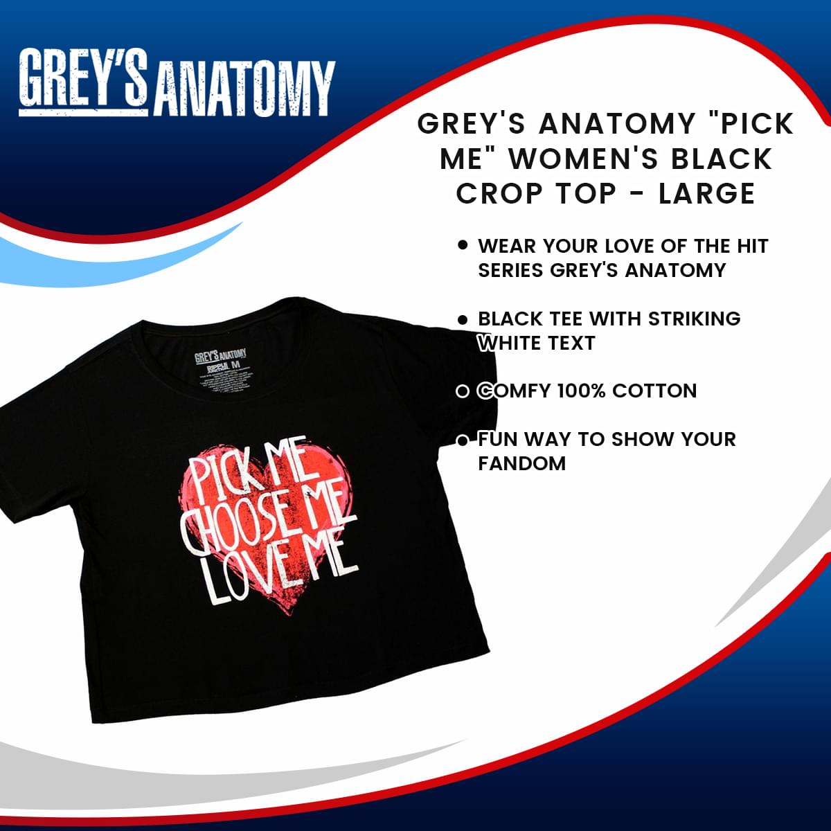 Greys Anatomy "Pick Me" Women's Black Crop Top