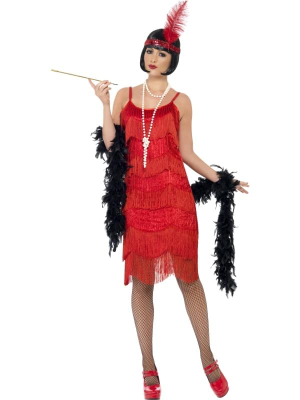 Shimmy Flapper Costume Beaded Dress Adult: Red