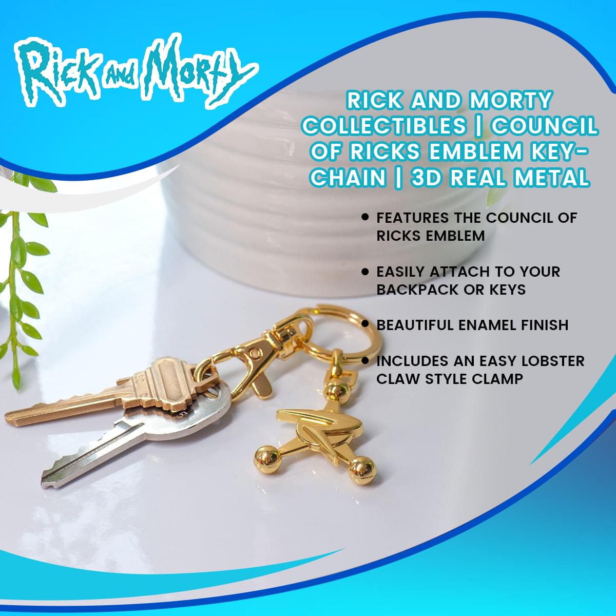 Rick and Morty Collectibles | Council of Ricks Emblem Keychain | 3D Real Metal