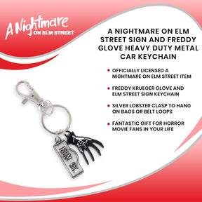 A Nightmare On Elm Street Sign and Freddy Glove Heavy Duty Metal Car Keychain