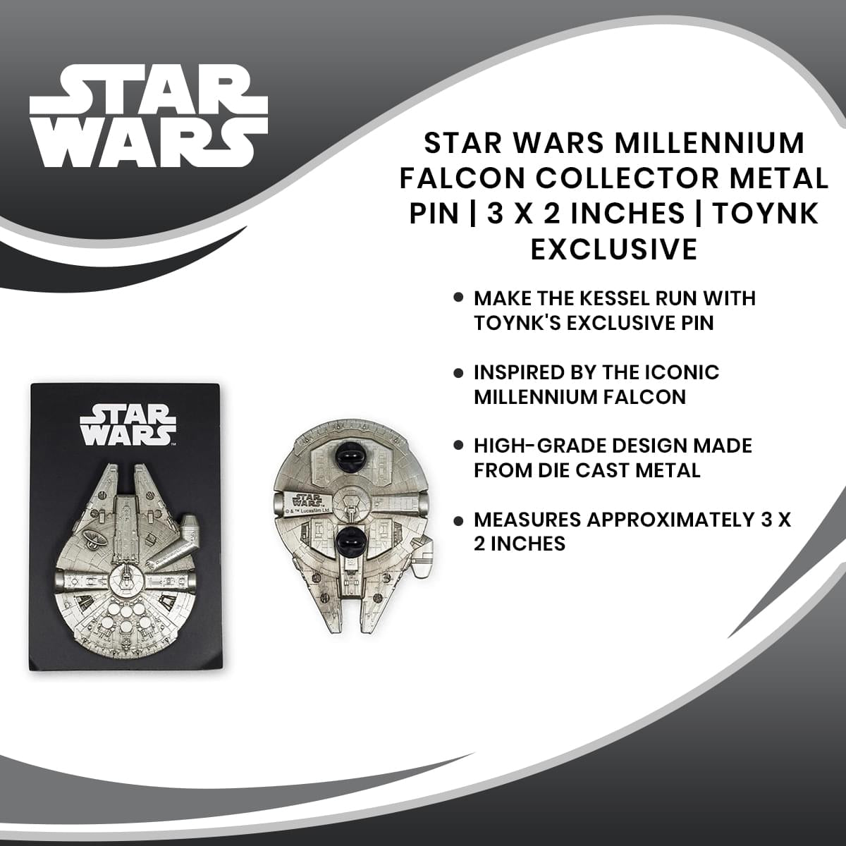 Star Wars Millennium Falcon Collector Metal Pin | 3 x 2 Inches | Toynk Exclusive