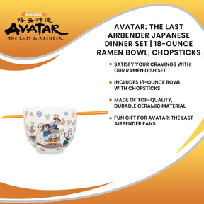 Avatar: The Last Airbender Japanese Dinner Set | 18-Ounce Ramen Bowl, Chopsticks