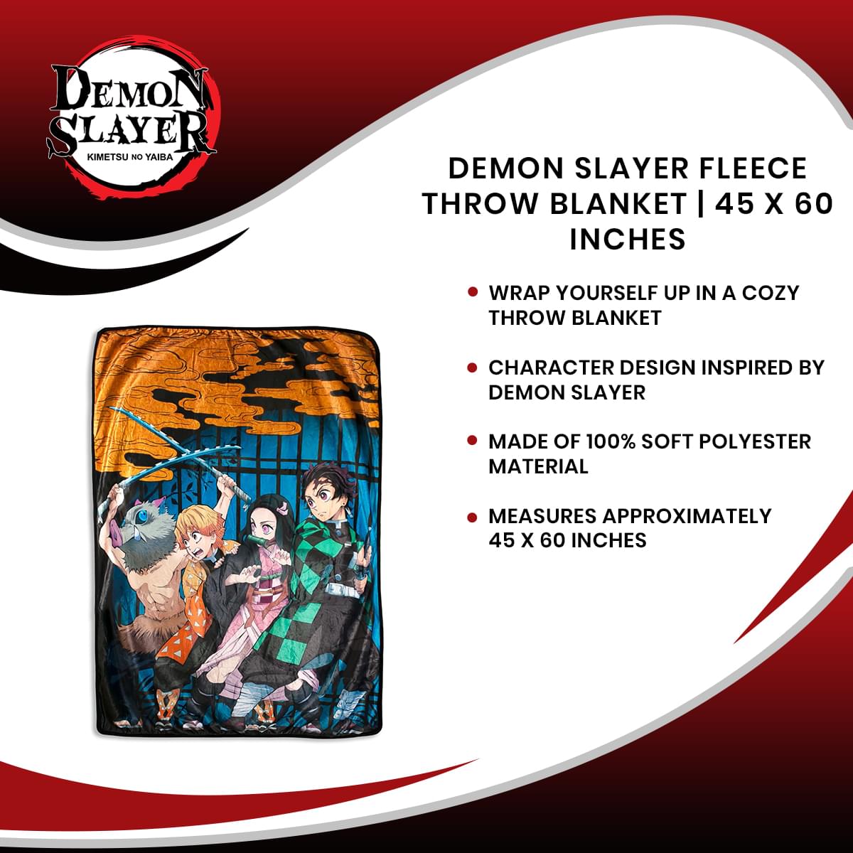 Demon Slayer Fleece Throw Blanket | 45 x 60 Inches