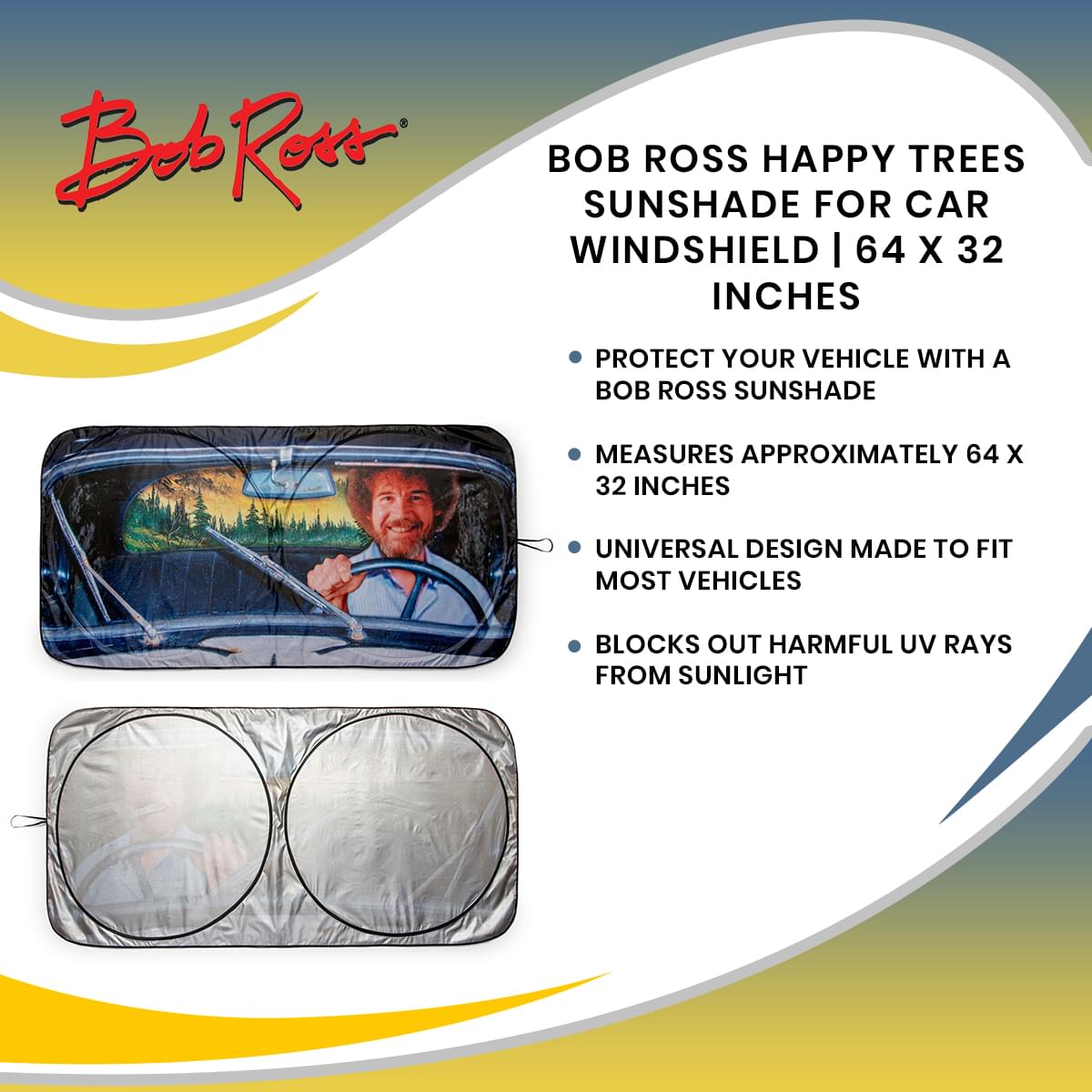 Bob Ross Happy Trees Sunshade for Car Windshield | 64 x 32 Inches