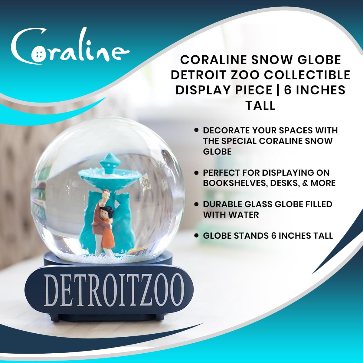 Coraline Snow Globe Detroit Zoo Collectible Display Piece | 6 Inches Tall