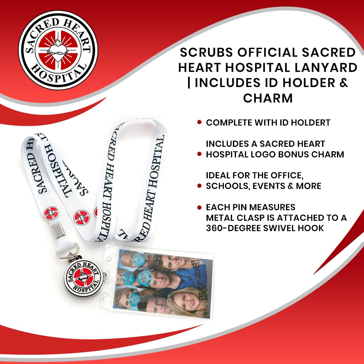 Scrubs Official Sacred Heart Hospital Lanyard | Includes ID Holder & Charm