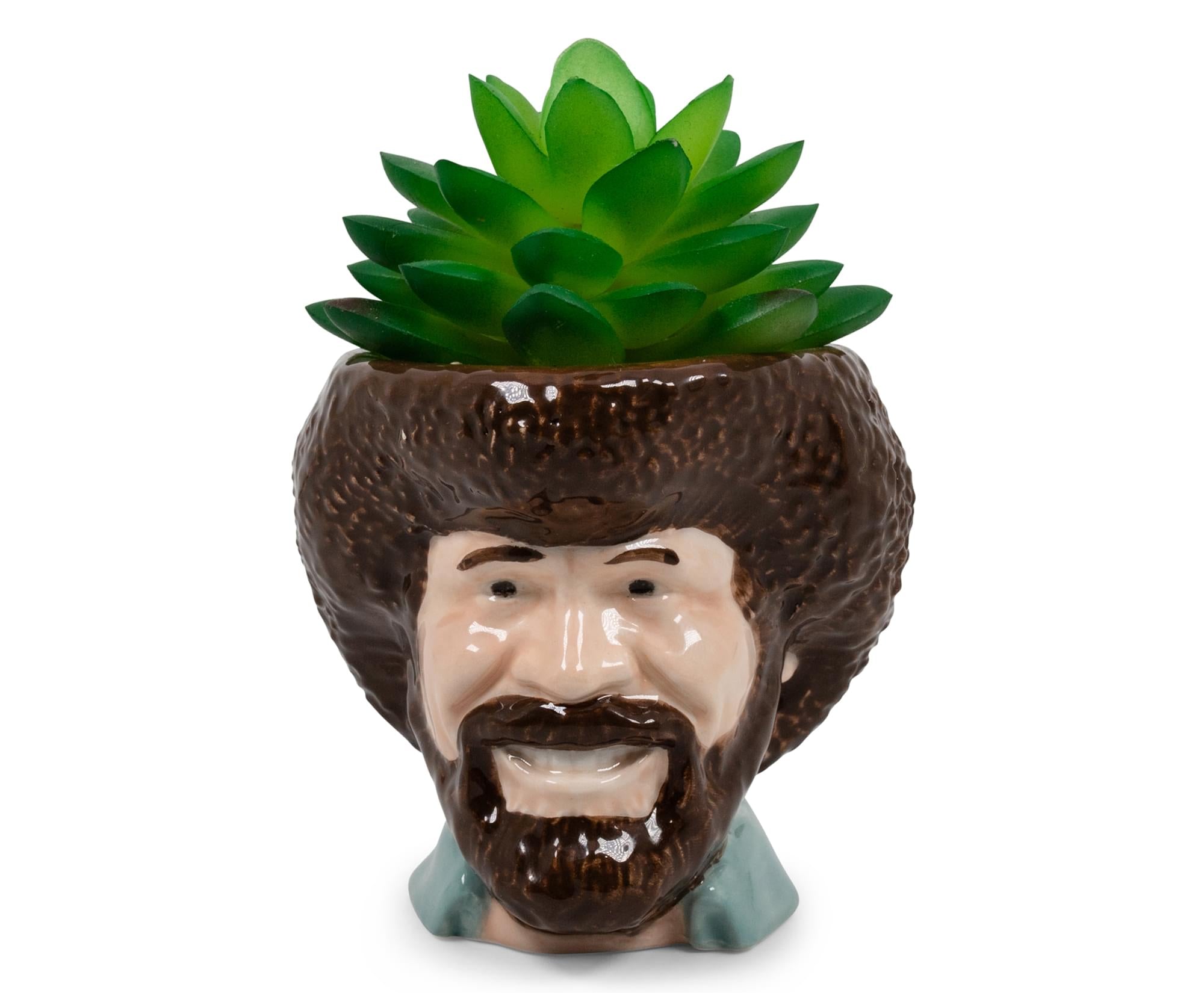bob-ross-ceramic-planter-w-artificial-plant-free-shipping