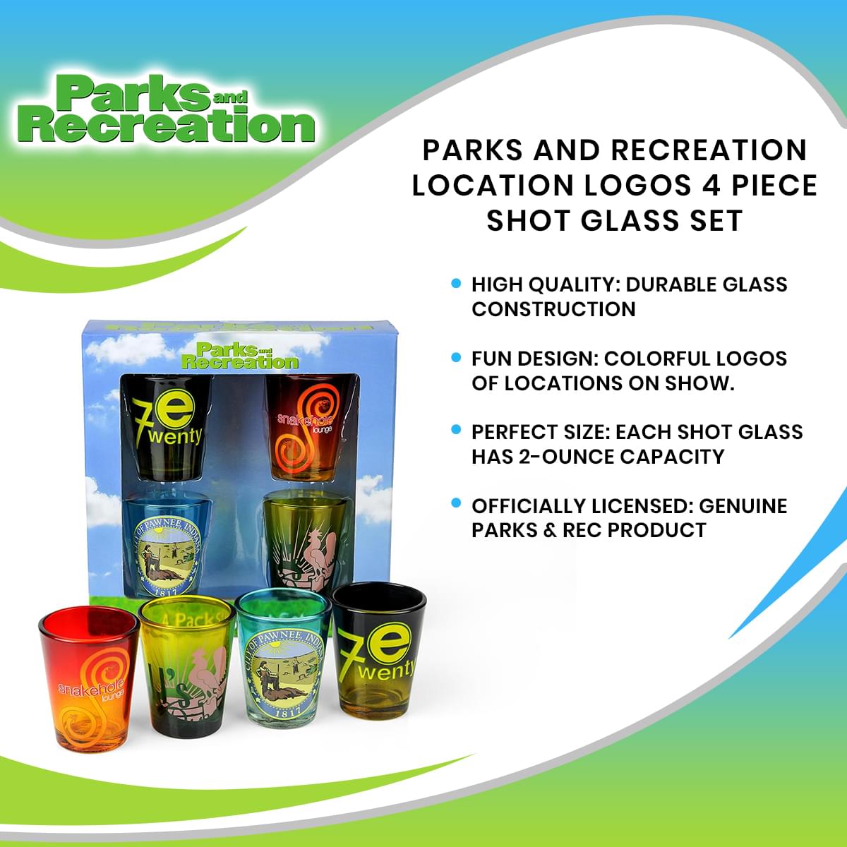 Parks and Recreation Location Logos 4 Piece Shot Glass Set