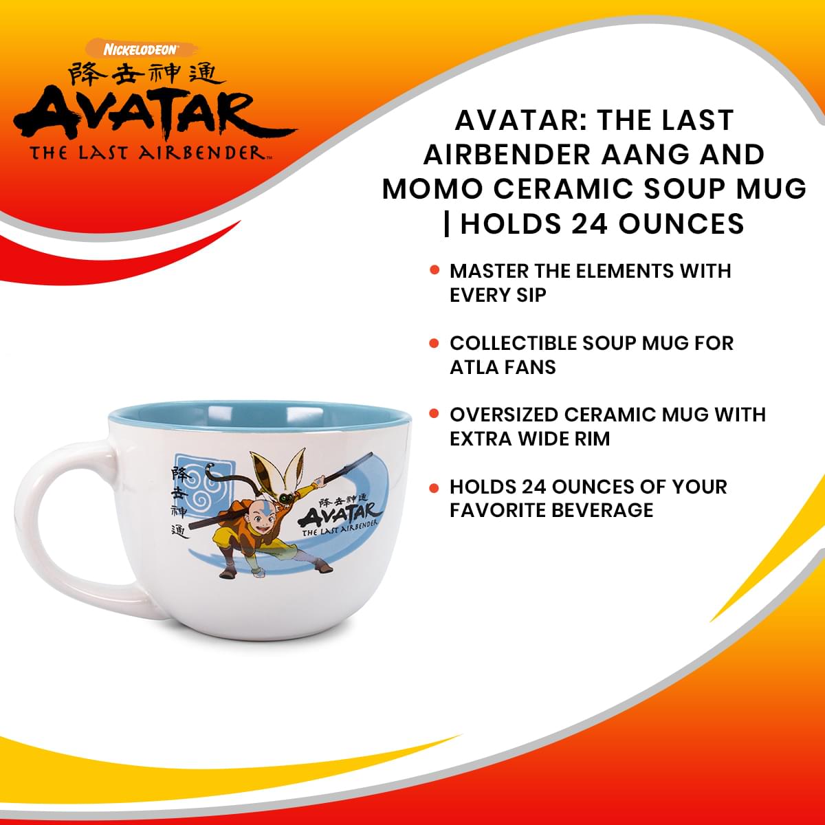 Avatar: The Last Airbender Aang and Momo Ceramic Soup Mug | Holds 24 Ounces
