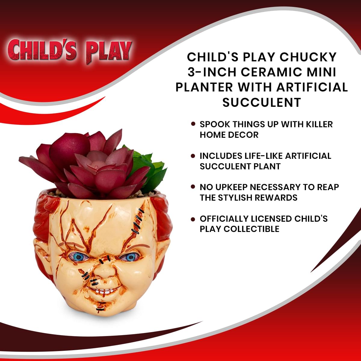 Child's Play Chucky 3-Inch Ceramic Mini Planter with Artificial Succulent