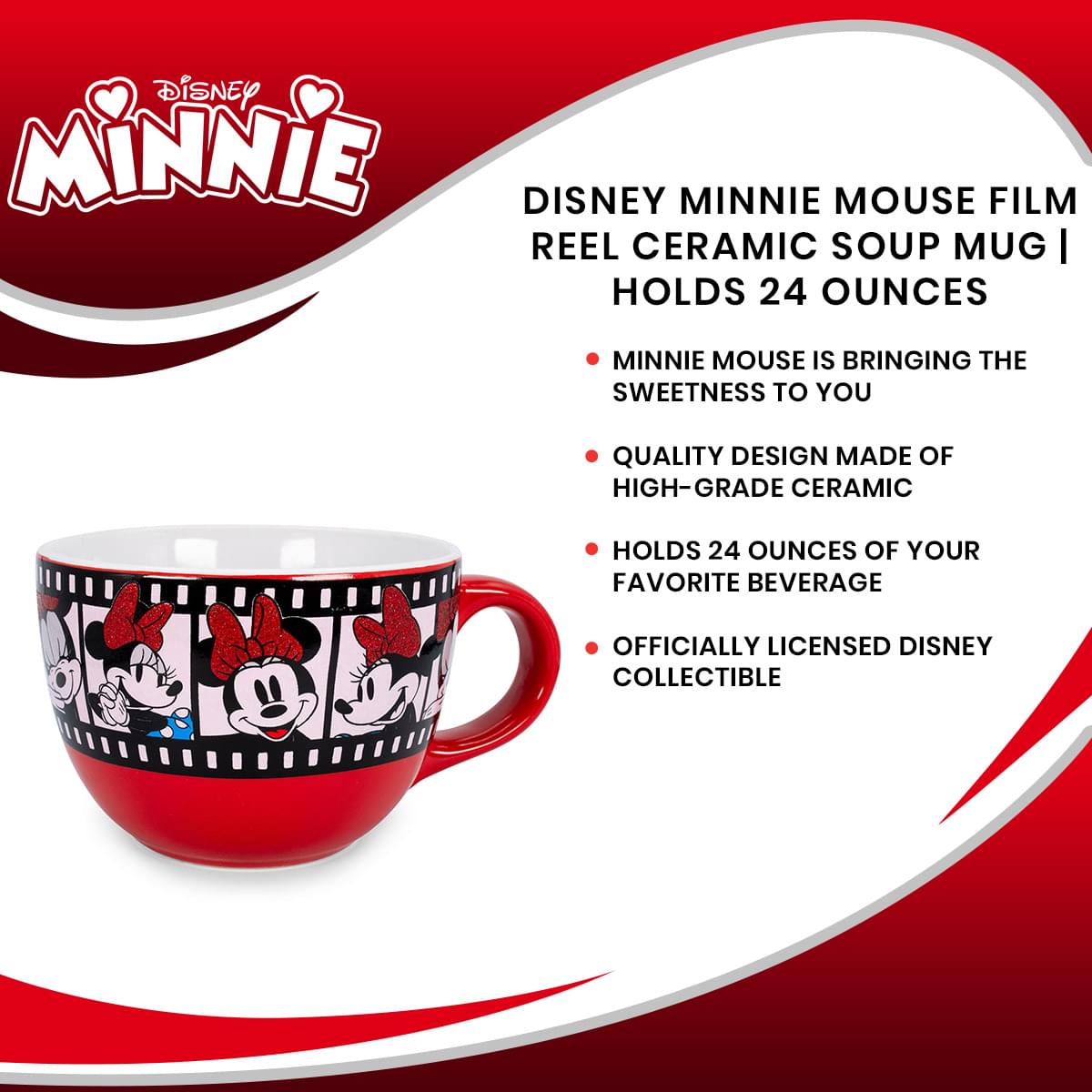 Disney Minnie Mouse Film Reel Ceramic Soup Mug | Holds 24 Ounces