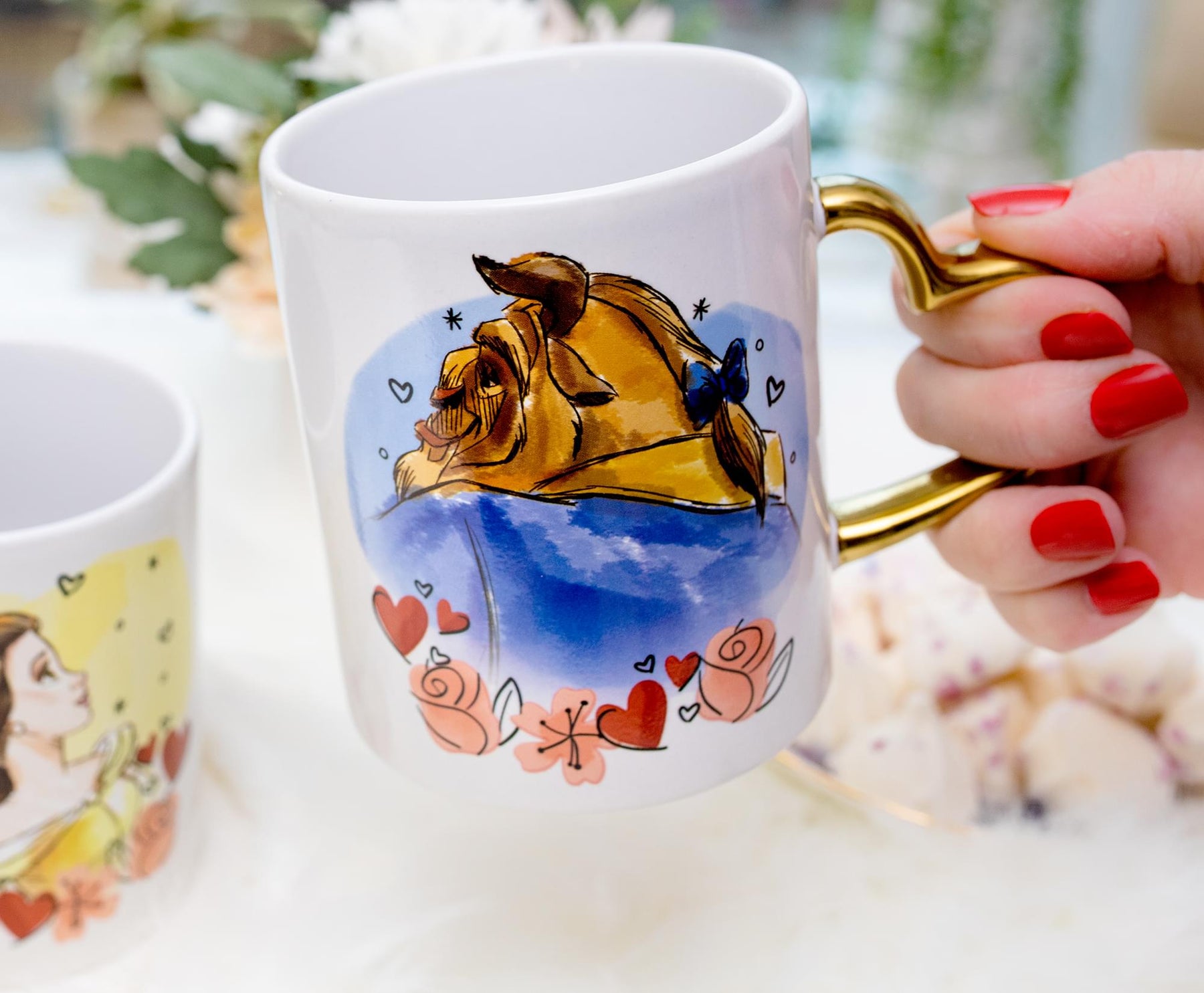 Disney Beauty and the Beast Sculpted Handle Mug Set | Each Holds 14 Ounces