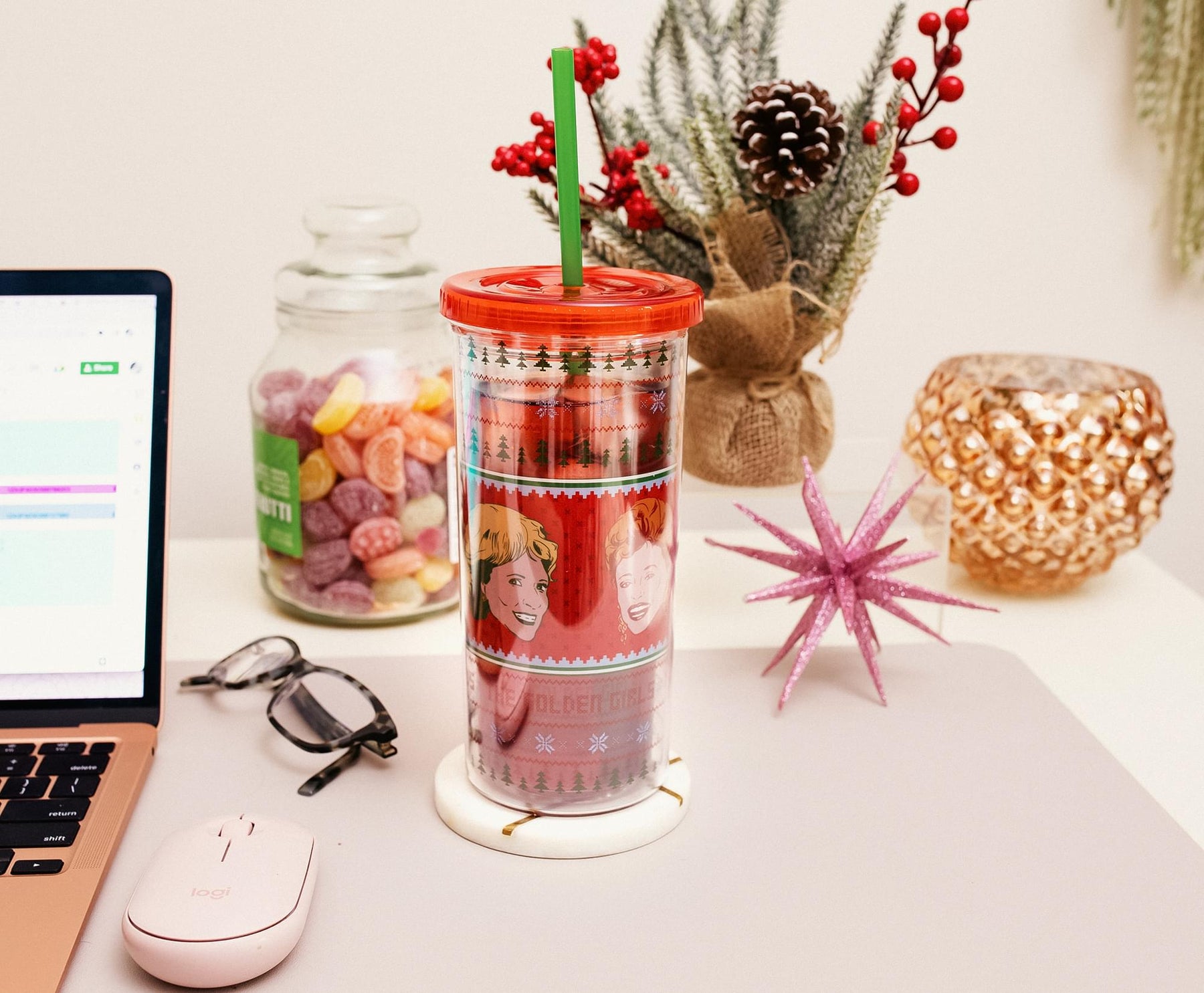 The Golden Girls Holiday Sweater Carnival Cup With Lid and Straw