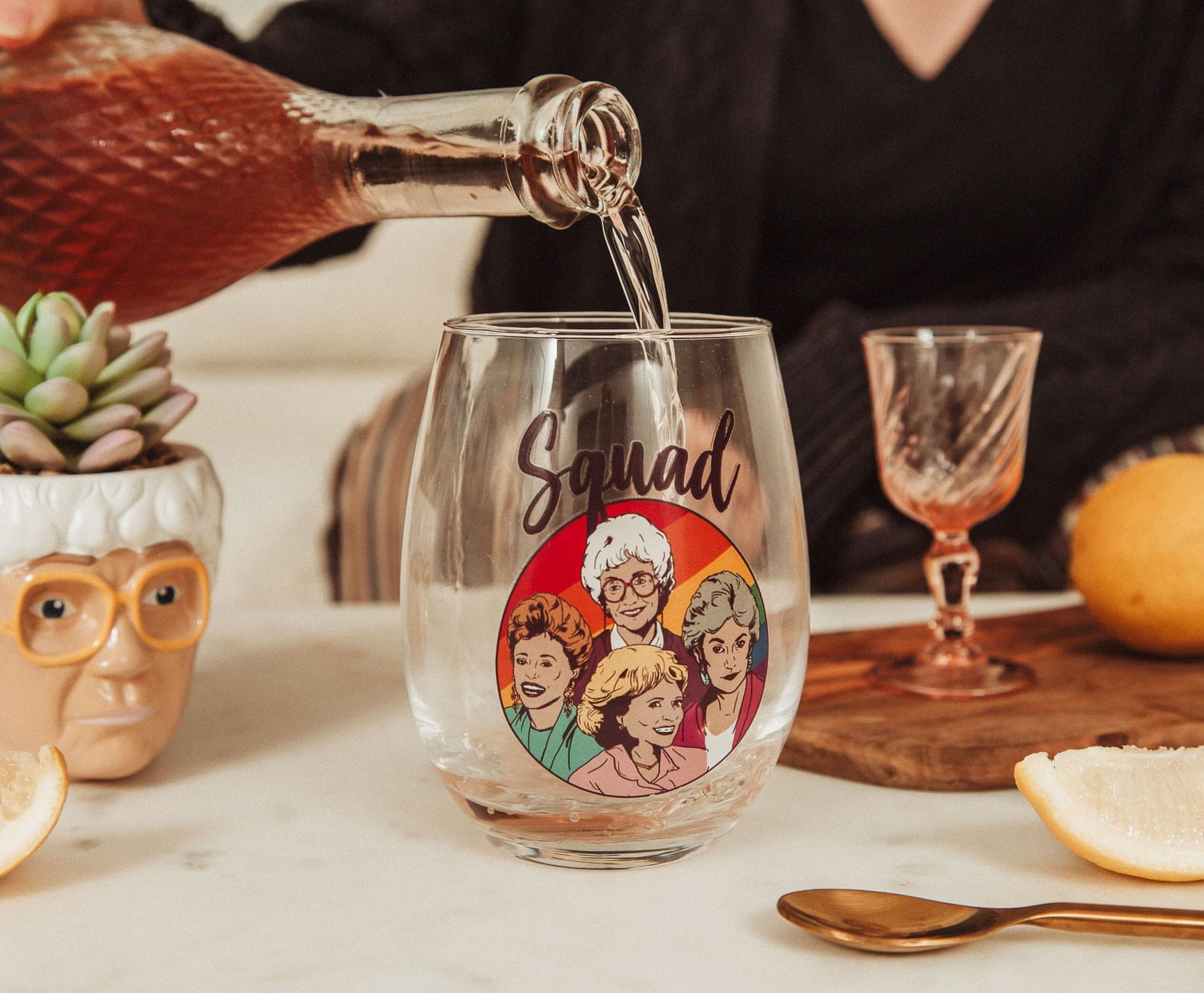 The Golden Girls Rainbow "Squad" Teardrop Stemless Wine Glass | Holds 20 Ounces