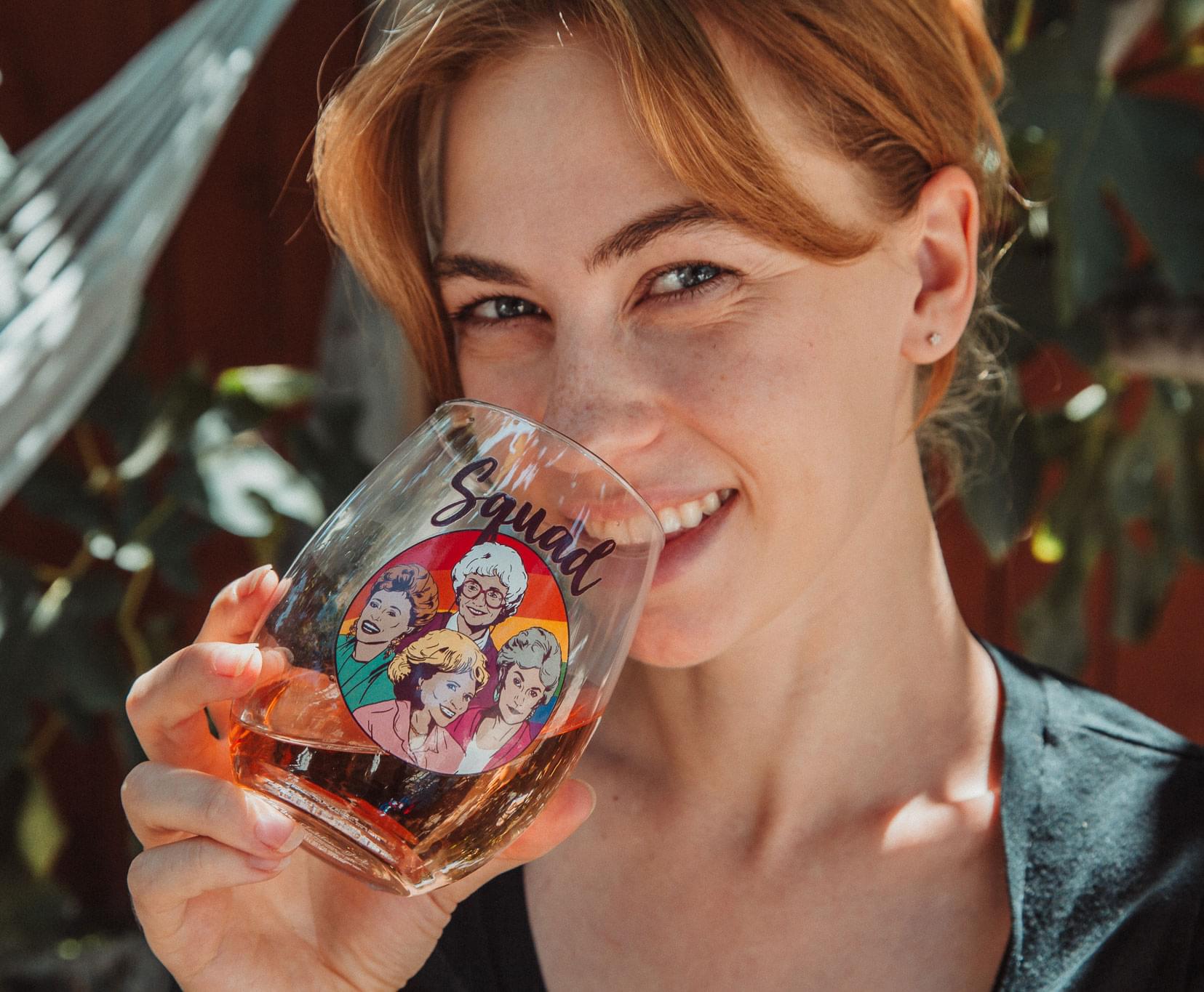 The Golden Girls Rainbow "Squad" Teardrop Stemless Wine Glass | Holds 20 Ounces