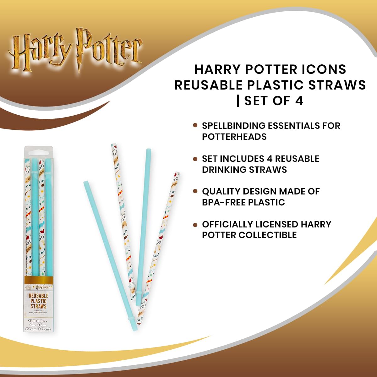 Harry Potter Icons Reusable Plastic Straws | Set of 4