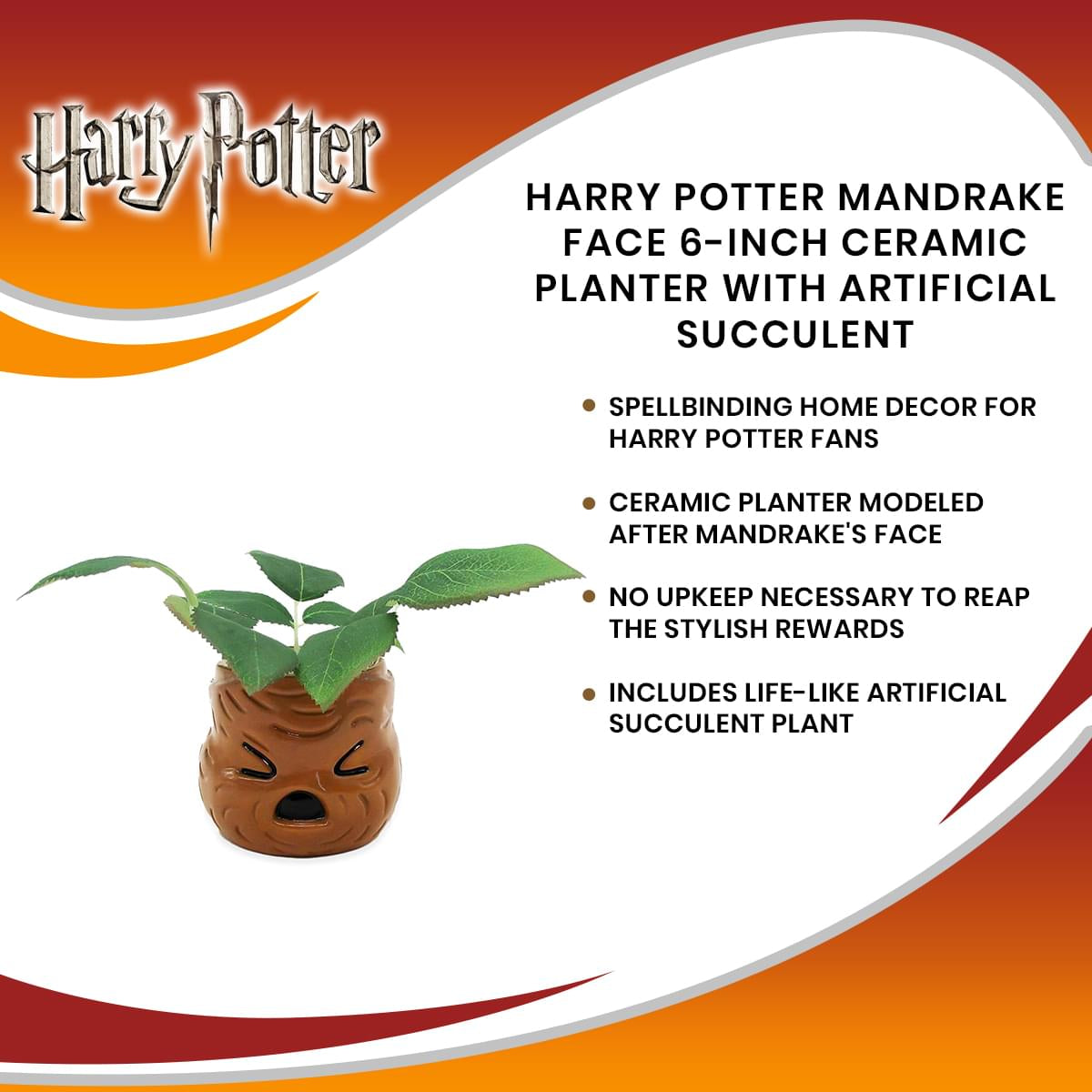 Harry Potter Mandrake Face 6-Inch Ceramic Planter with Artificial Succulent