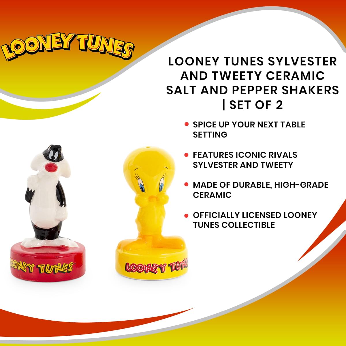 Looney Tunes Sylvester and Tweety Ceramic Salt and Pepper Shakers | Set of 2