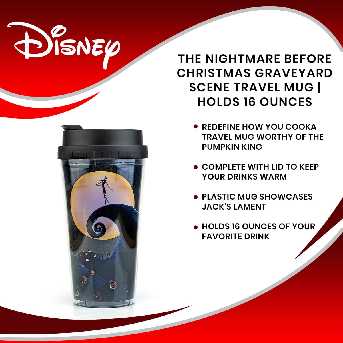 The Nightmare Before Christmas Graveyard Scene Travel Mug | Holds 16 Ounces