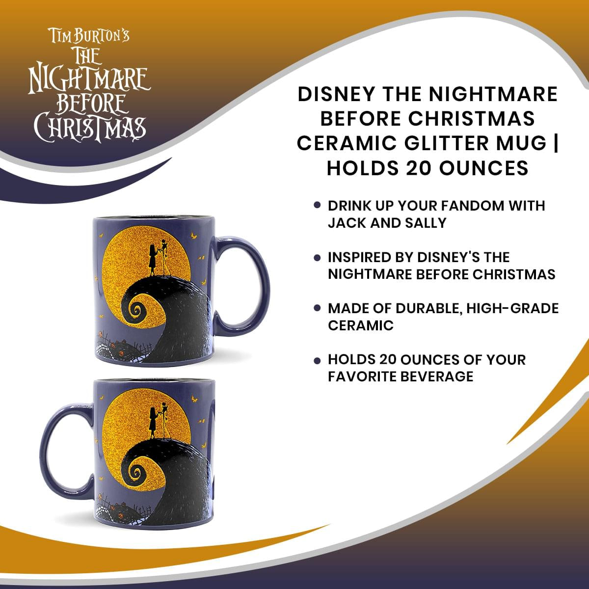 Disney The Nightmare Before Christmas Ceramic Glitter Mug | Holds 20 Ounces