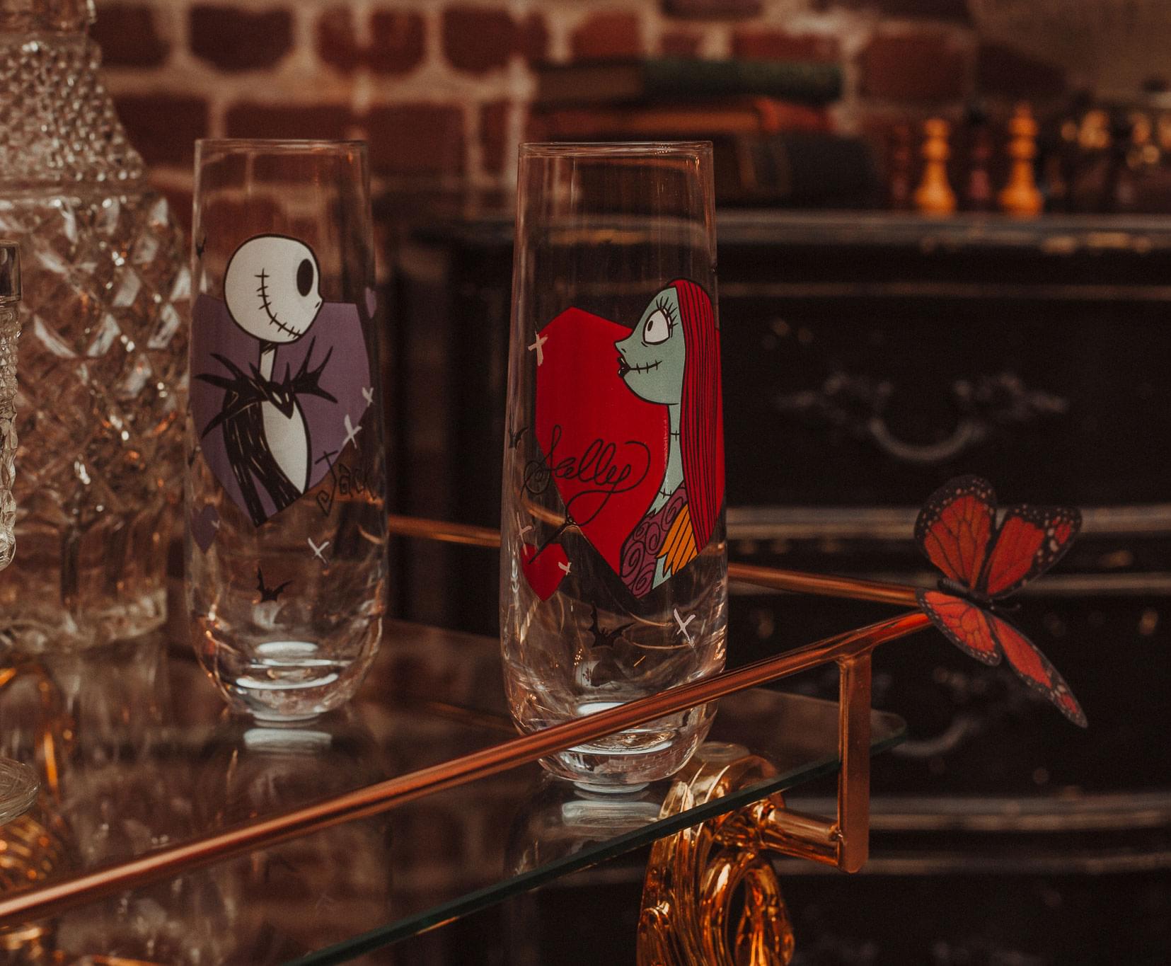 Disney The Nightmare Before Christmas Jack and Sally Fluted Glassware | Set of 2