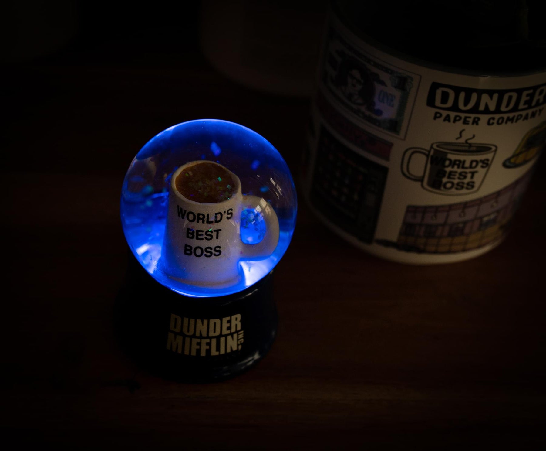 The Office "World's Best Boss" Mug 3-Inch Mini Light-Up Snow Globe
