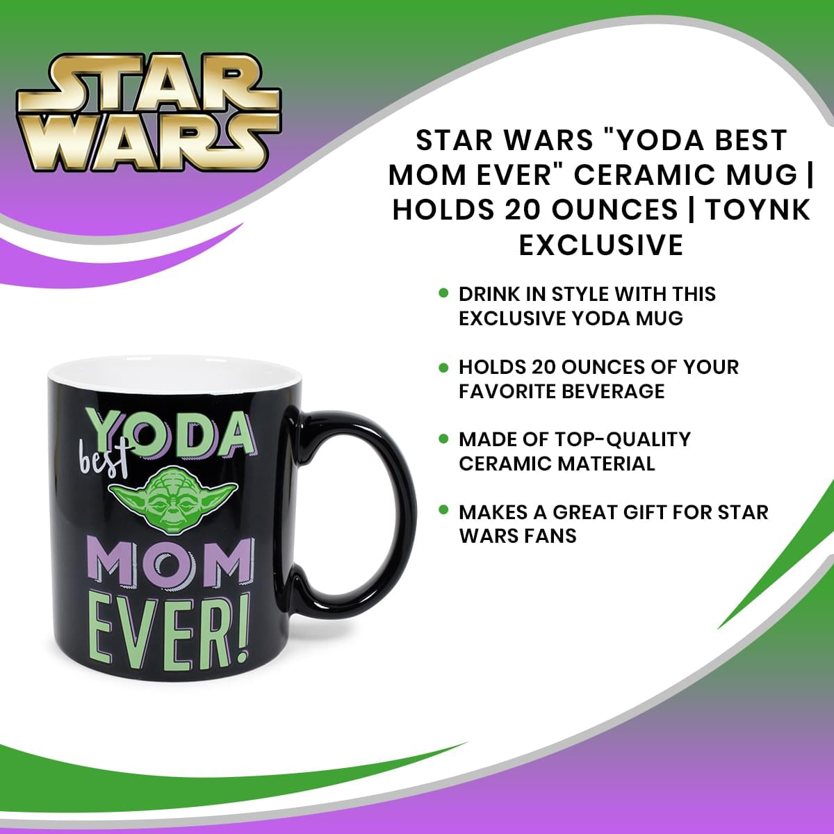 Star Wars "Yoda Best Mom Ever" Ceramic Mug | Holds 20 Ounces | Toynk Exclusive