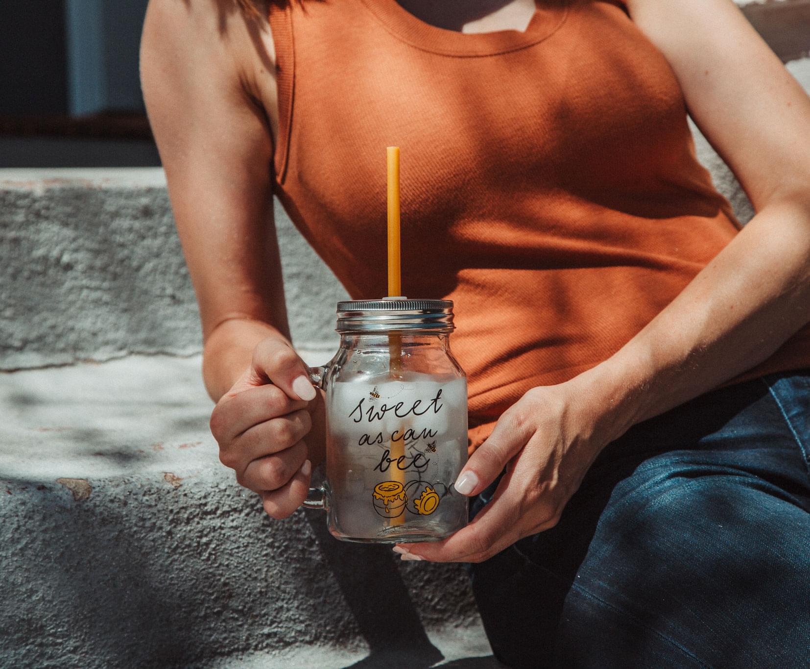 Winnie the Pooh Sweet as Can Bee 21 Ounce Glass Mason Jar With Lid and Straw