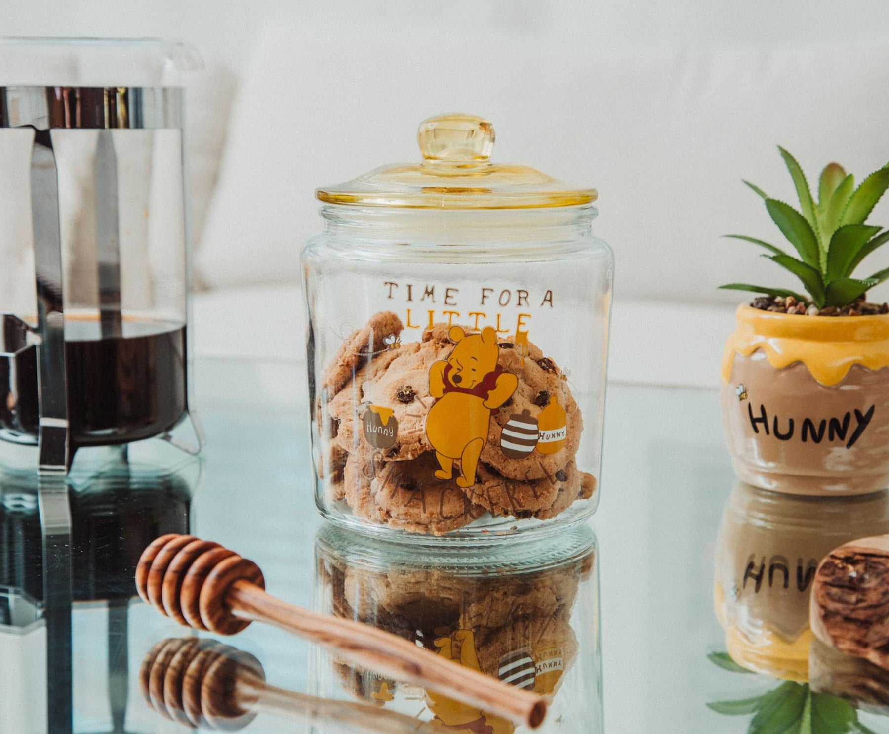 Disney Winnie the Pooh Glass Snack Jar Container With Lid | 6 Inches Tall