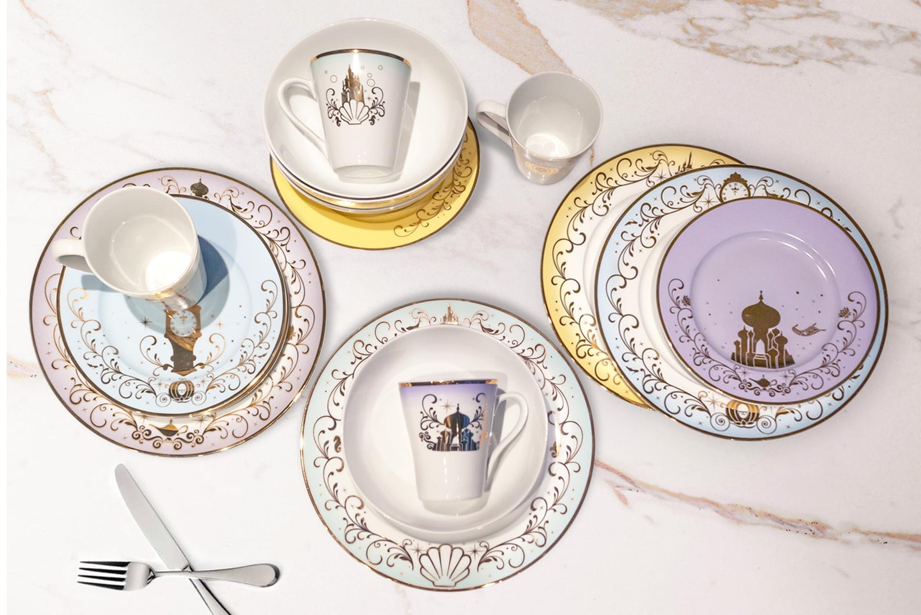 Disney Princess 16-Piece Dinnerware Set | Cinderella, Jasmine, Ariel, Belle