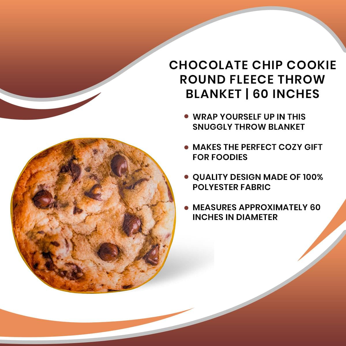 Chocolate Chip Cookie Round Fleece Throw Blanket | 60 Inches