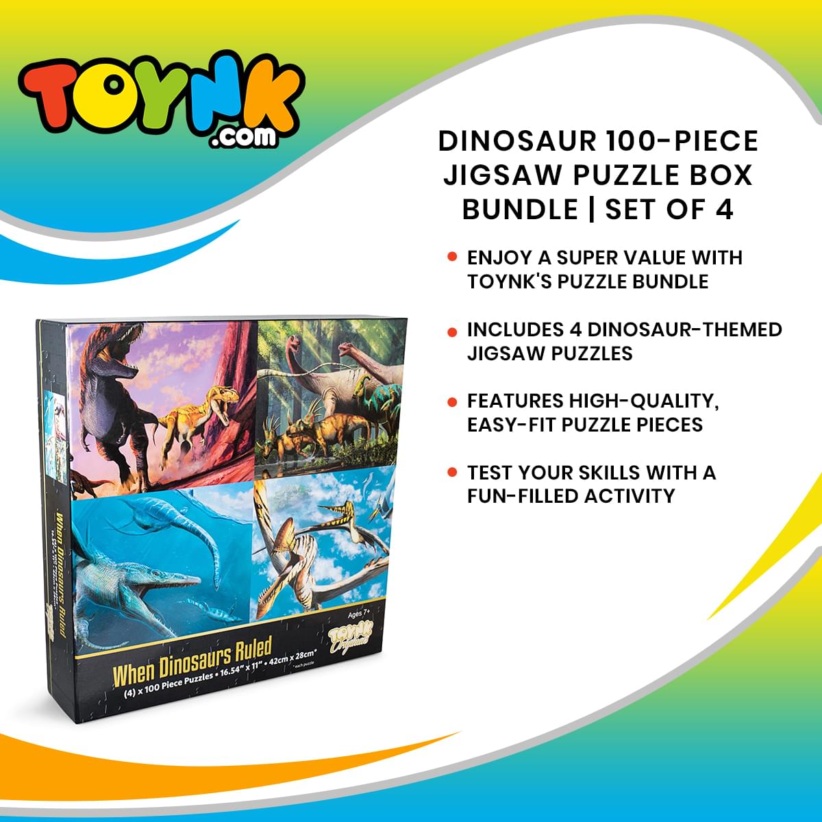 Dinosaur 100-Piece Jigsaw Puzzle Box Bundle | Set of 4