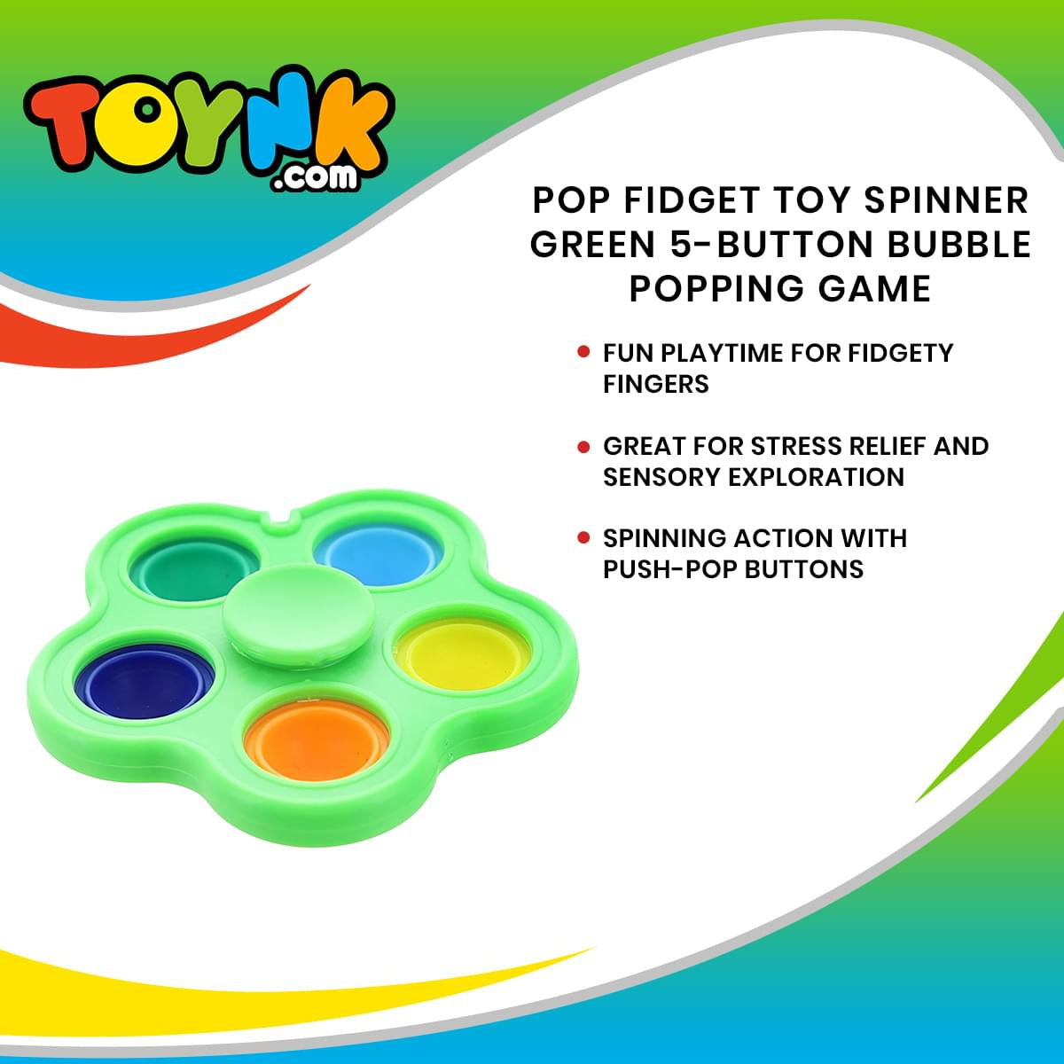 Pop Fidget Toy Spinner Green 5-Button Bubble Popping Game