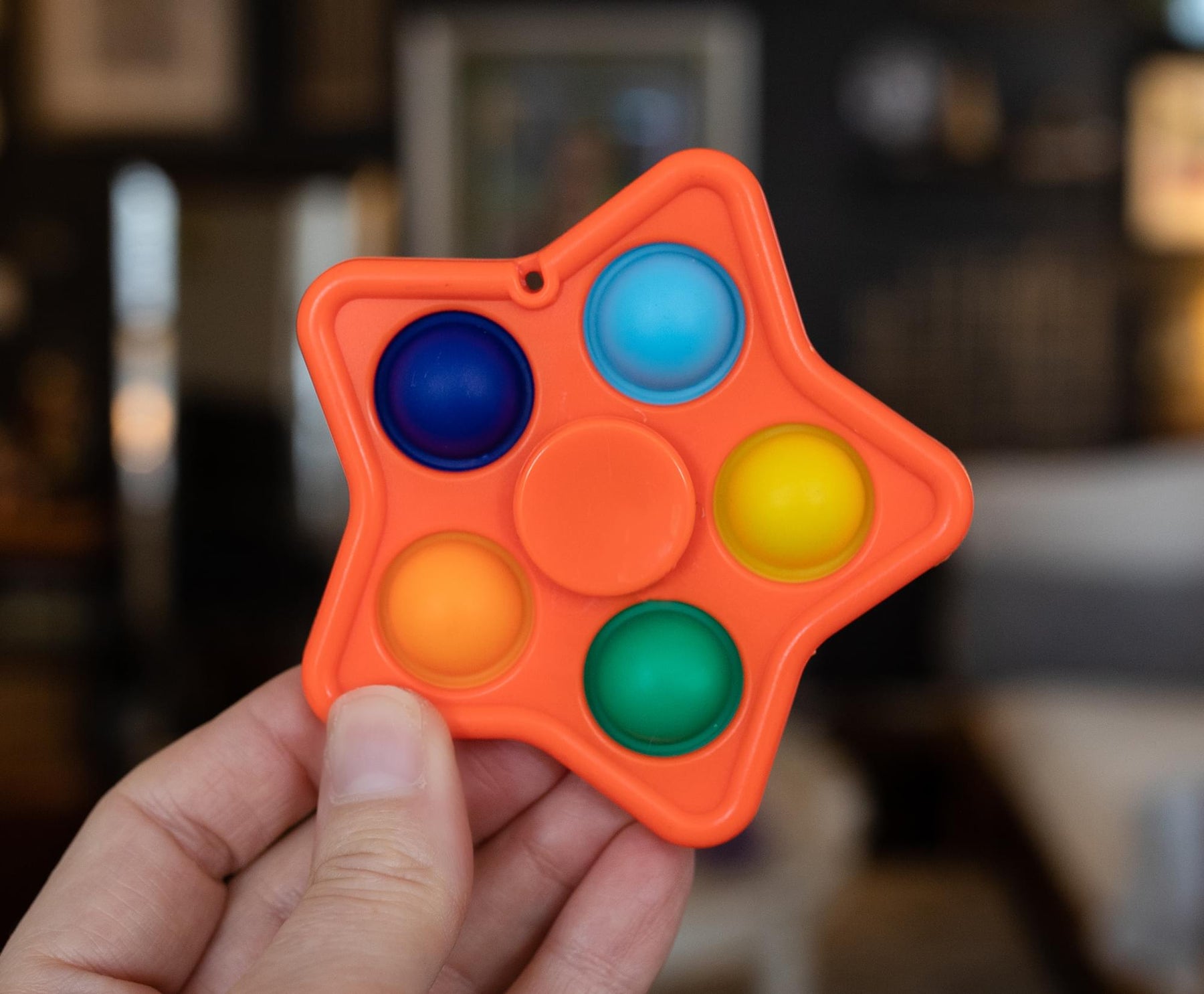 Pop Fidget Toy Spinner Orange Star 5-Button Bubble Popping Game