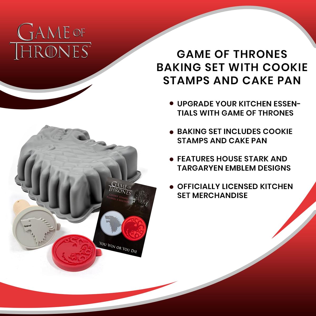 Game of Thrones Baking Set with Cookie Stamps and Cake Pan