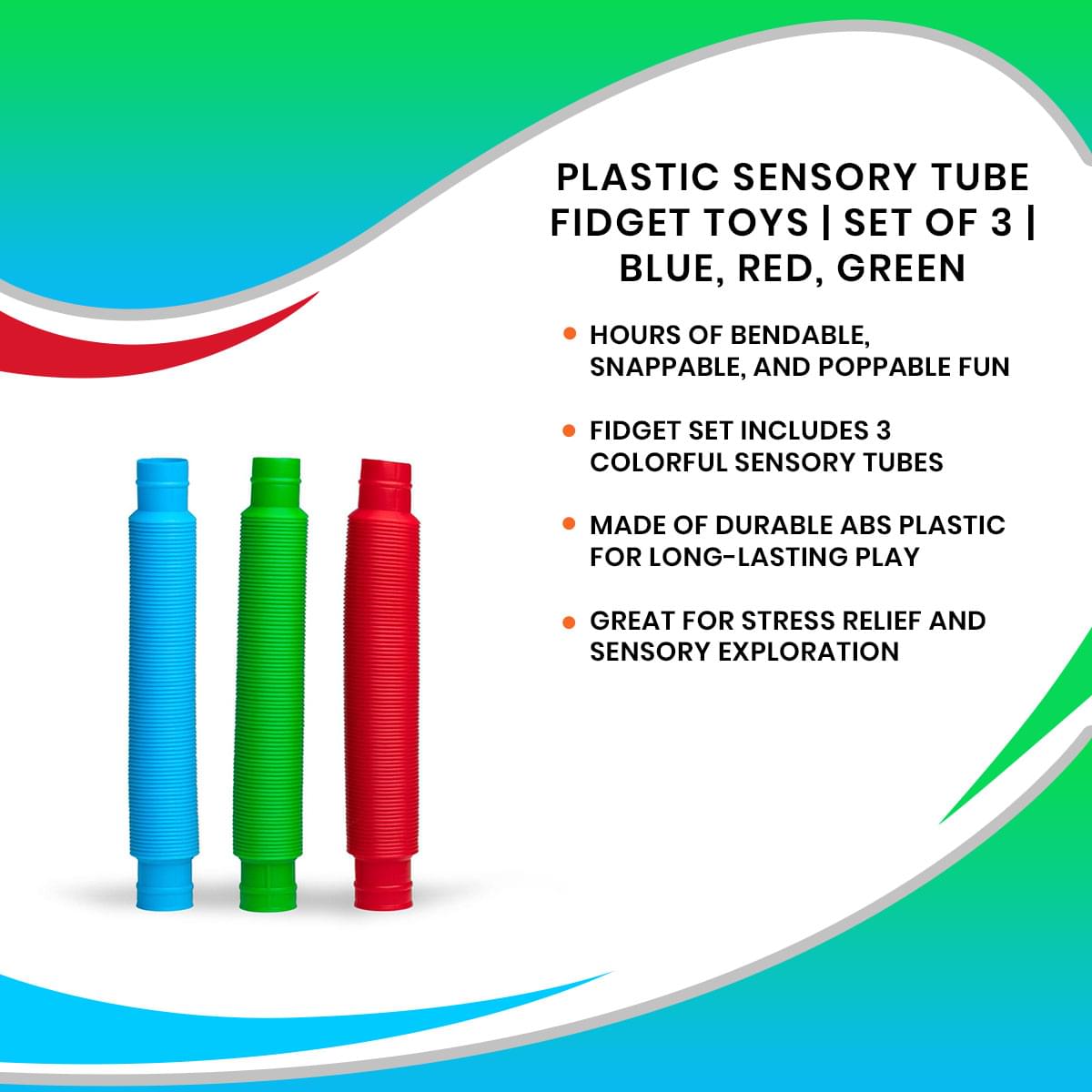 Plastic Sensory Pop Tube Fidget Toys | Set of 3 | Blue, Red, Green