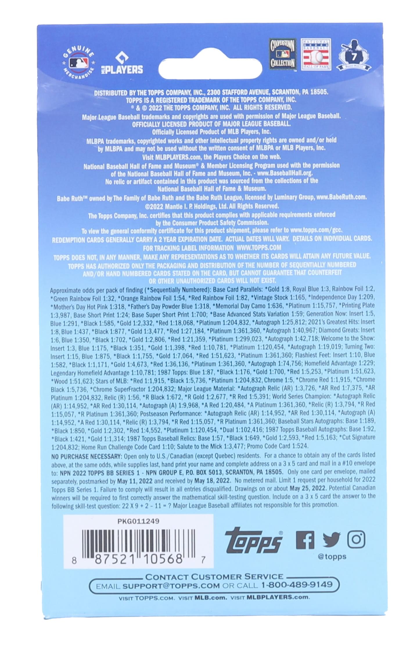 2022 Topps Baseball Series 1 Hanger Pack | 67 Cards