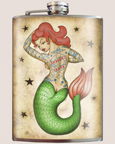 Trixie & Milo Fine Stainless Steel 8 Oz Flask: Tattooed Mermaid
