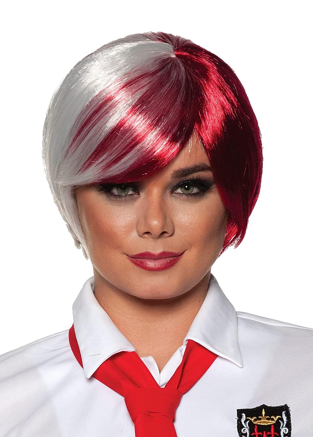 Short Bob One Size Adult Costume Crunchyroll Anime Wig | White & Red