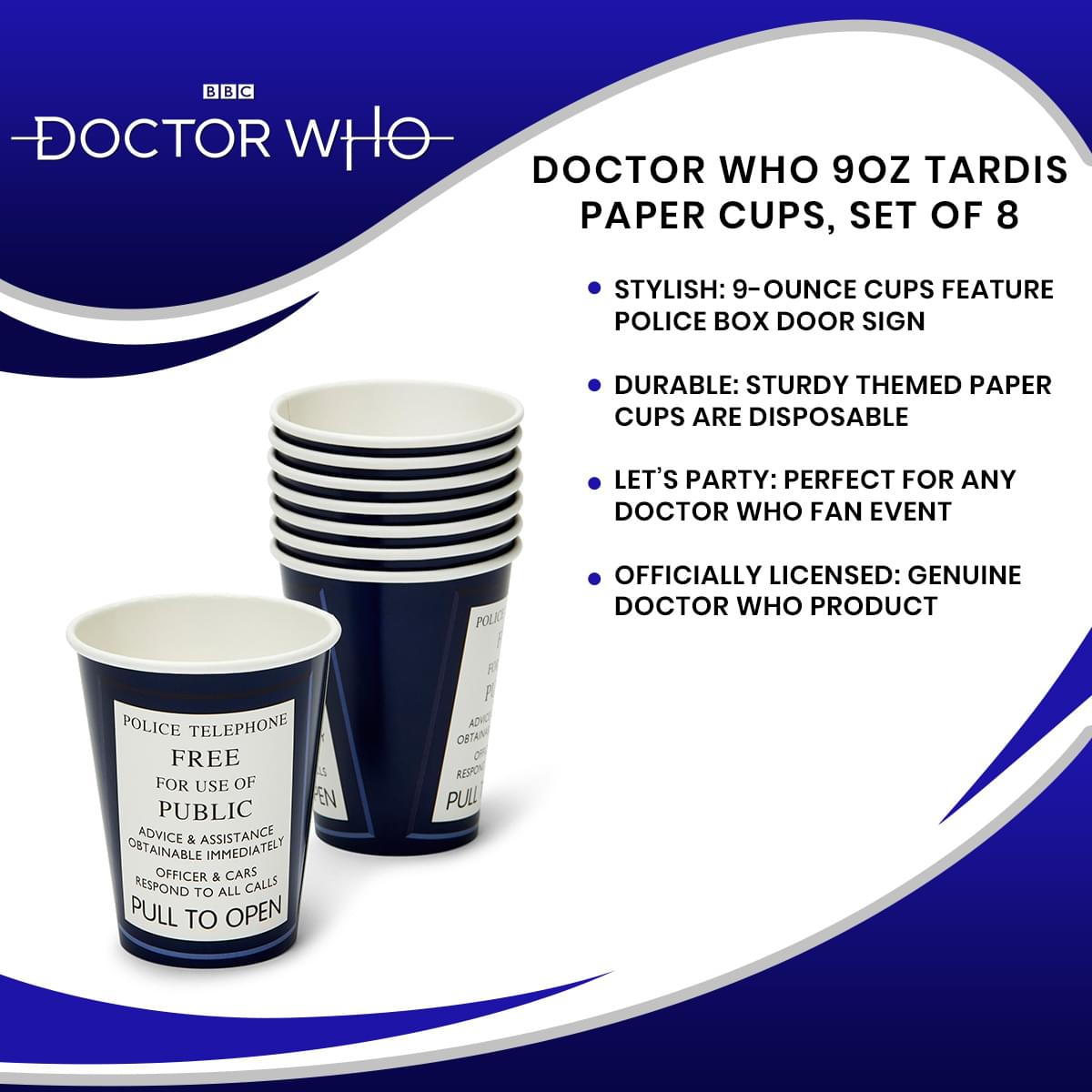 Doctor Who 9oz TARDIS Paper Cups, Set of 8