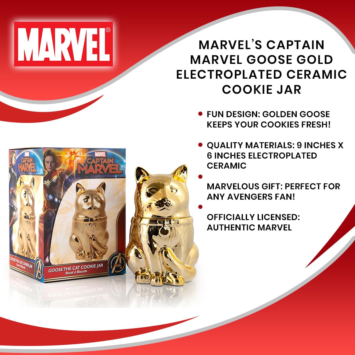 Marvel’s Captain Marvel Goose Gold Electroplated Ceramic Cookie Jar