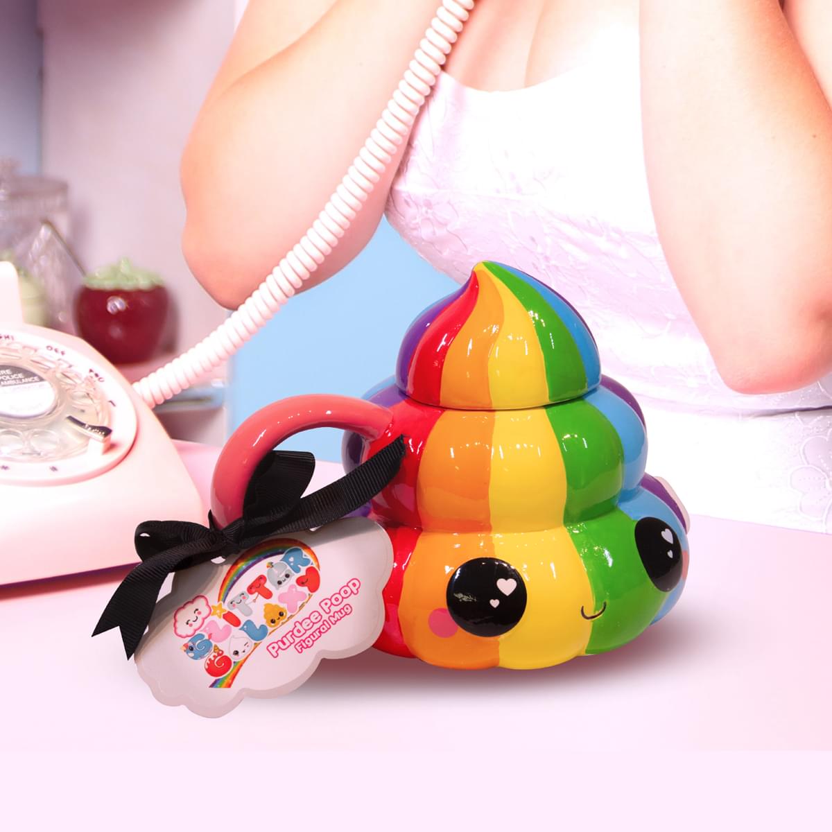 Glitter Galaxy Collectibles | Rainbow Poop Emoji Mug with Lid | 20 oz