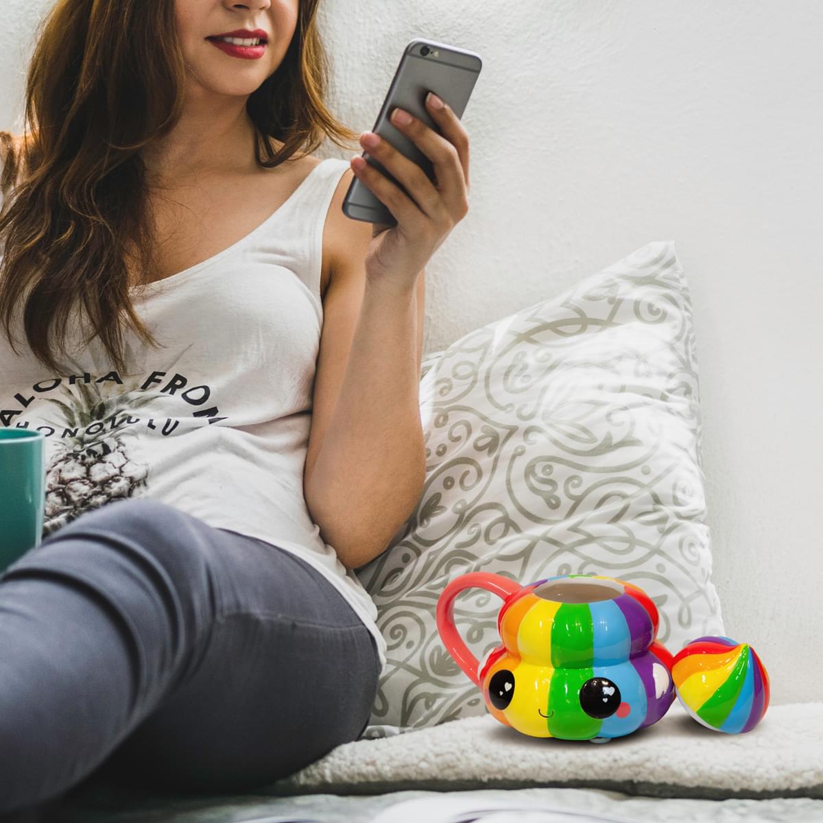 Glitter Galaxy Collectibles | Rainbow Poop Emoji Mug with Lid | 20 oz