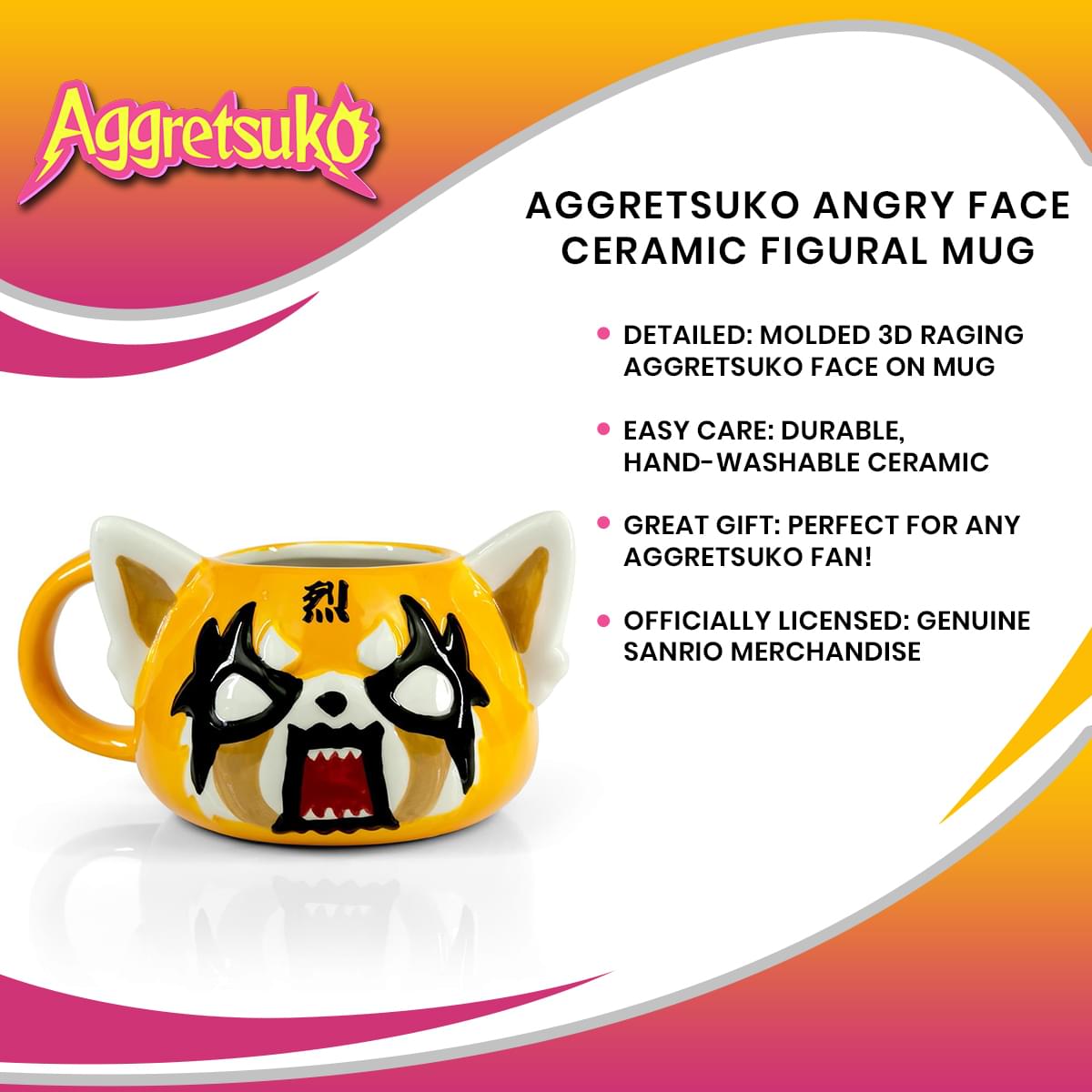 Aggretsuko Angry Face Ceramic Figural Mug