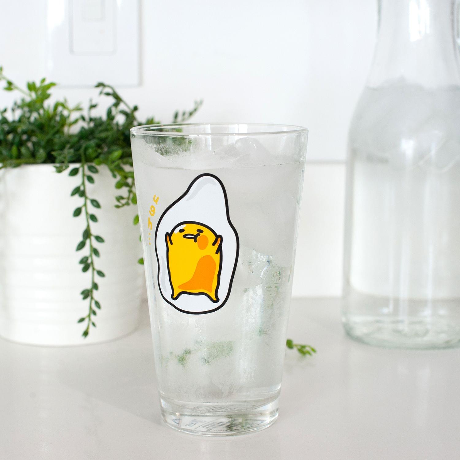 OFFICIAL Gudetama Lazy Egg Glass | Feat. Gudetama Laying Face Up | 16 Oz. Cup