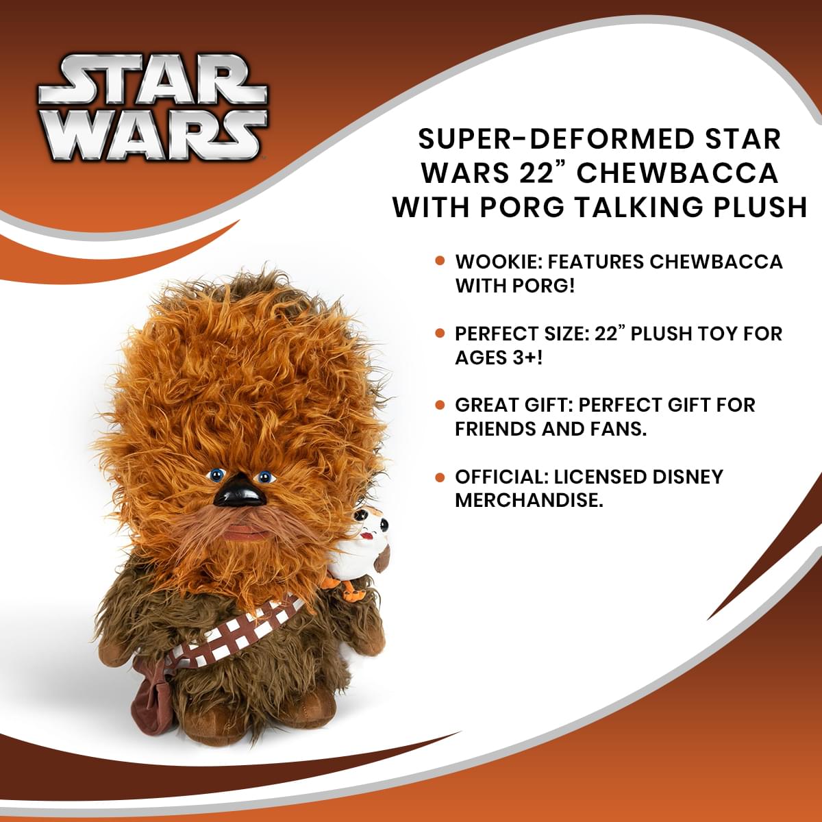 Super-Deformed Star Wars 22” Chewbacca with Porg Talking Plush